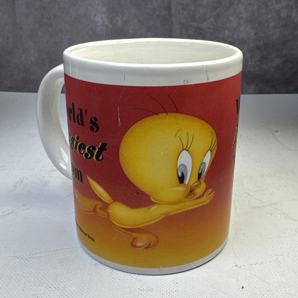 Tweety Bird VTG 2000 "School Design" Worlds Busiest Mom 10 oz Coffee Tea Cup Mug - Picture 3 of 11